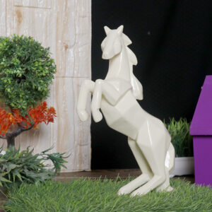 Hand Lifting Horse Showpiece for Home Decor (Light Yellow) Polyresin – 10.5 Inch
