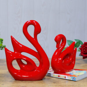 Lucky Swan Couple Showpiece for Home Decor (Red) Polyresin – 10 Inch