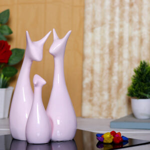 Lucky Deer Family Showpiece for Home Decor, Set of 3 (Pink) Polyresin – 10 Inch