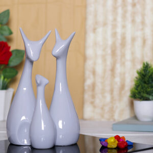 Lucky Deer Family Showpiece for Home Decor, Set of 3 (Grey) Polyresin – 10 Inch