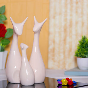 Lucky Deer Family Showpiece for Home Decor, Set of 3 (Light Pink) Polyresin – 10 Inch