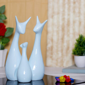 Lucky Deer Family Showpiece for Home Decor, Set of 3 (Light Blue) Polyresin – 10 Inch