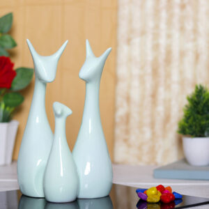 Lucky Deer Family Showpiece for Home Decor, Set of 3 (Light Green) Polyresin – 10 Inch