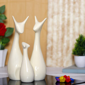 Lucky Deer Family Showpiece for Home Decor, Set of 3 (Cream) Polyresin – 10 Inch