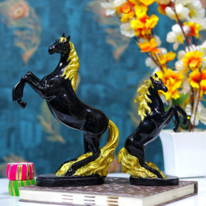 Hand Lighting Horse Showpiece for Home Decor, Set of 2 (Black) Polyresin – 10 Inch