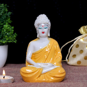 Lord Buddha Idol Showpiece for Home Decor (Yellow) Marble – 5.5 Inch