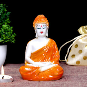 Lord Buddha Idol Showpiece for Home Decor (Orange) Marble – 5.5 Inch