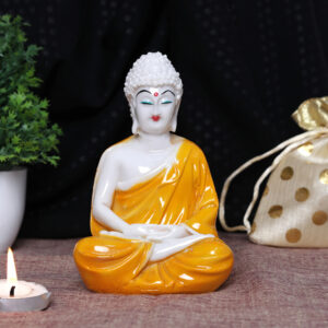 Lord Buddha Idol Showpiece for Home Decor (Orange) Marble – 5.5 Inch