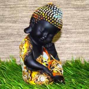 Baby Monk Buddha  Showpiece for Home Decor (Mustard & Black) Polyresin – 7 Inch