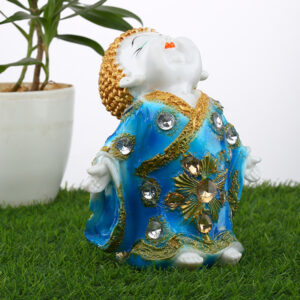 Baby Monk Buddha  Showpiece for Home Decor (Blue & Golden) Marble – 7 Inch
