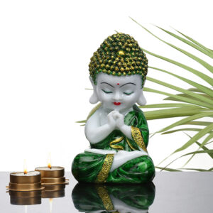Baby Monk Buddha Showpiece for Home Decor (Green) Marble – 8 Inch