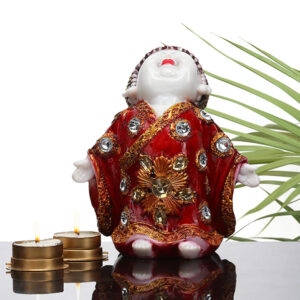 Baby Monk Buddha Showpiece for Home Decor (Red & White) Marble – 7 Inch
