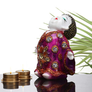 Baby Monk Buddha  Showpiece for Home Decor (Pink & White) Marble – 7 Inch