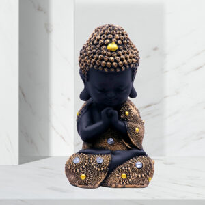 Baby Monk Buddha Showpiece for Home Decor (Golden & Black) Polyresin – 7 Inch