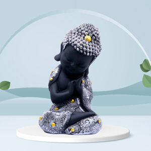 Baby Monk Buddha Showpiece for Home Decor (Black & White) Polyresin – 8 Inch