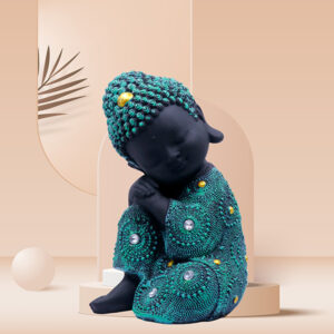 Baby Monk Buddha  Showpiece for Home Decor (Green & Black) Polyresin – 7 Inch