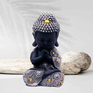 Baby Monk Buddha Showpiece for Home Decor (White & Black) Polyresin – 8 Inch
