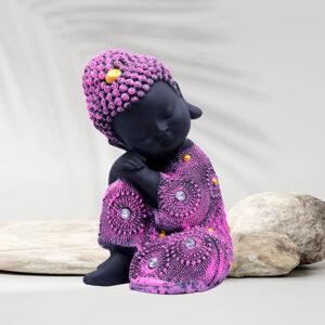 Baby Monk Buddha Showpiece for Home Decor (Pink & Black) Polyresin – 7 Inch