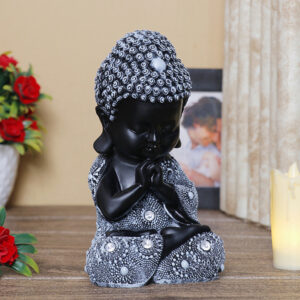 Baby Monk Buddha  Showpiece for Home Decor (Grey & Black) Polyresin – 8 Inch