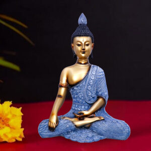 Elegant Blue & Gold Meditating Buddha Statue - 34cm