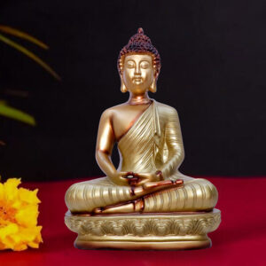 Golden Meditating Buddha Statue – Decorative Resin Sculpture for Home, Office, and Spiritual Spaces (L-17cm,B-12cm,H-25cm)