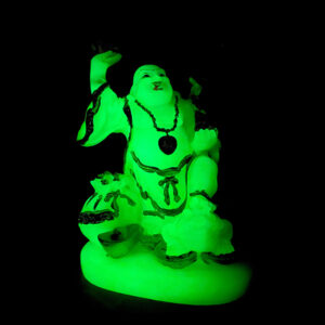 White & Gold Laughing Buddha Statue with Radium Light – 17cm