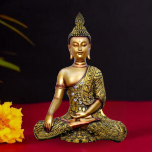 Golden Meditating Buddha Statue – Decorative Resin Sculpture for Home, Office, and Spiritual Spaces (L-22cm,B-12cm,H-34cm)