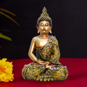 Golden Meditating Buddha Statue – Decorative Resin Sculpture for Home, Office, and Spiritual Spaces (L-16cm,B-11cm,H-28cm)