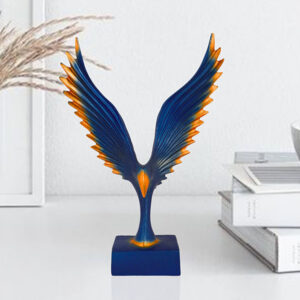Blue & Gold Eagle Wings Sculpture – Majestic Resin Figurine for Home & Office Decore (L-22cm,B-6cm,H-31cm)