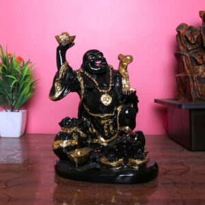 Black & Gold Laughing Buddha Statue - 17cm Feng Shui Idol