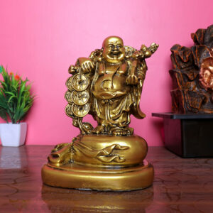 Golden Laughing Buddha Statue with Coins - 19cm Prosperity Idol