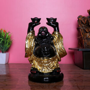 Black & Gold Laughing Buddha Statue for Good Luck