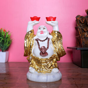 White & Gold Laughing Buddha Statue for Good Luck