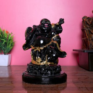 Black & Gold Laughing Buddha Statue for Positivity
