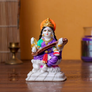 Goddess Saraswati Idol – 9 cm (H) x 6 cm (L) x 4 cm (D) | Resin Saraswati Statue for Home & Office