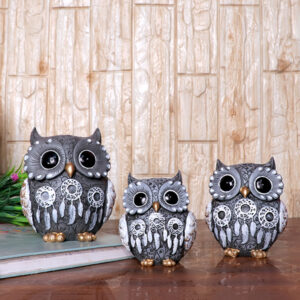 Handcrafted Blue Owl Figurine Set – Decorative Showpiece with Three Different Sizes (Large: 13cm H x 11cm L x 8cm D, Medium: 11cm H x 9cm L x 7cm D, Small: 9.5cm H x 8cm L x 6cm D)