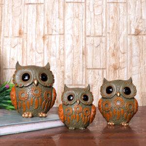 Handcrafted Owl Figurine Set – Elegant Decorative Showpiece With Three Sizes (Large: 13cm H x 11cm L x 8cm D, Medium: 11cm H x 9cm L x 7cm D, Small: 9.5cm H x 8cm L x 6cm D)