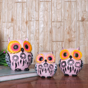 Handcrafted Blue Owl Figurine Set – Decorative Showpiece with Three Different Sizes (Large: 13cm H x 11cm L x 8cm D, Medium: 11cm H x 9cm L x 7cm D, Small: 9.5cm H x 8cm L x 6cm D)