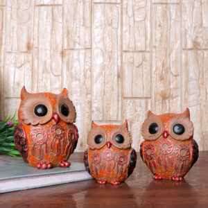 Handcrafted Owl Figurine Set – Elegant Decorative Showpiece With Three Sizes (Large: 13cm H x 11cm L x 8cm D, Medium: 11cm H x 9cm L x 7cm D, Small: 9.5cm H x 8cm L x 6cm D)