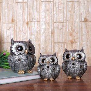 Handcrafted Owl Figurine Set – Elegant Decorative Showpiece With Three Sizes (Large: 13cm H x 11cm L x 8cm D, Medium: 11cm H x 9cm L x 7cm D, Small: 9.5cm H x 8cm L x 6cm D)