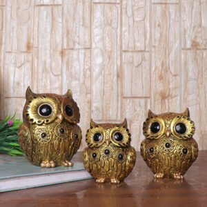 Handcrafted Owl Figurine Set – Elegant Decorative Showpiece With Three Sizes (Large: 13cm H x 11cm L x 8cm D, Medium: 11cm H x 9cm L x 7cm D, Small: 9.5cm H x 8cm L x 6cm D)