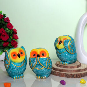 Three Wise Owls Statue Set | Hear No Evil, See No Evil, Speak No Evil | Decorative Polyresin Showpiece | 11 cm (H)