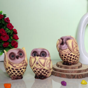 Three Wise Owls Statue Set | Hear No Evil, See No Evil, Speak No Evil | Decorative Polyresin Showpiece | 11 cm (H)