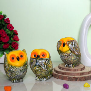 Three Wise Owls Statue Set | Hear No Evil, See No Evil, Speak No Evil | Decorative Polyresin Showpiece | 11 cm (H)