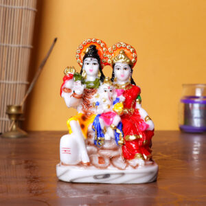 Shiva Parvati with Baby Ganesha Idol – Multicolor Resin Statue (11 cm H) for Home Temple & Décor