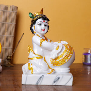 Bal Gopal Krishna with Butter Pot Idol | Polyresin Decorative Showpiece | 12 cm (L) x 8 cm (D) x 19 cm (H)