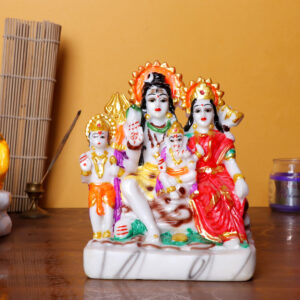 Shiva Parivar Idol | Lord Shiva, Goddess Parvati, Ganesha & Kartikeya Murti | 12 cm (L) x 8 cm (D) x 19 cm (H) | Hindu God Statue