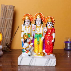 Ram Darbar Idol | Lord Ram, Sita, Lakshman & Hanuman Murti | 12 cm (L) x 7 cm (D) x 17 cm (H) | Hindu God Statue