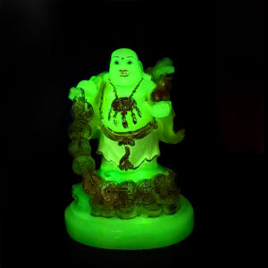 Radium Light Buddha Statue with Gold Coin Accents