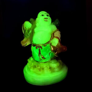 Glowing Laughing Buddha Statue with Gold Accents
